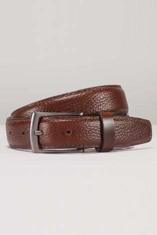 Brown Textured Leather Stitched Belt